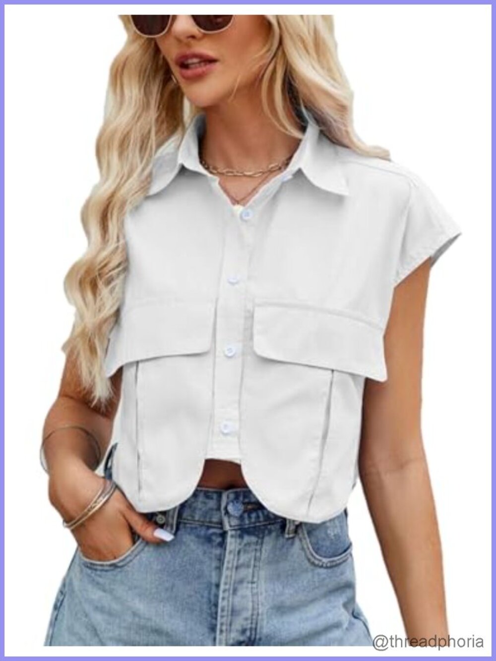 Women's Y2K Crop Top Sleeveless Lapel Collar Blouse with Pockets